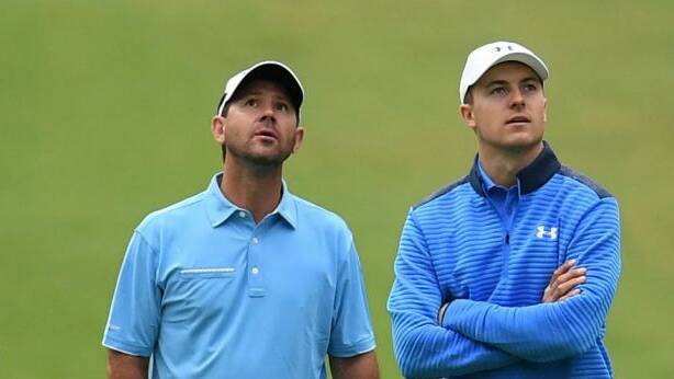Ricky Ponting and Jordan Spieth at the Australian Open pro-am on Wednesday. Photo: AAP