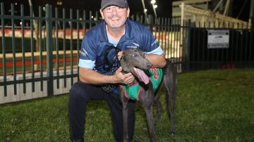 Peter Lagogiane with Nad Al Sheba who is his runner in the Ladbrokes Golden Easter Egg Final at Wentworth Park. Picture supplied