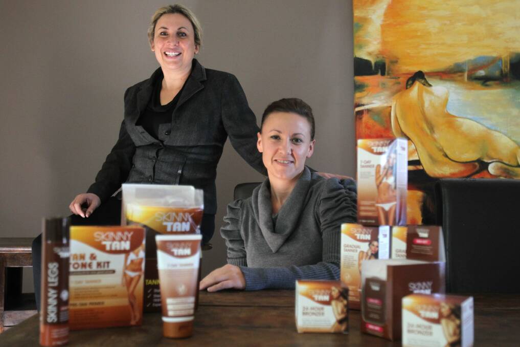 Skinny tan, fat accounts: Louise Ferguson and Kate Cotton (right) developed the successful Skinny Tan and had a turnover of $920,000 in its first six months of sales with health and beauty retailer Priceline. Picture: Gene Ramirez