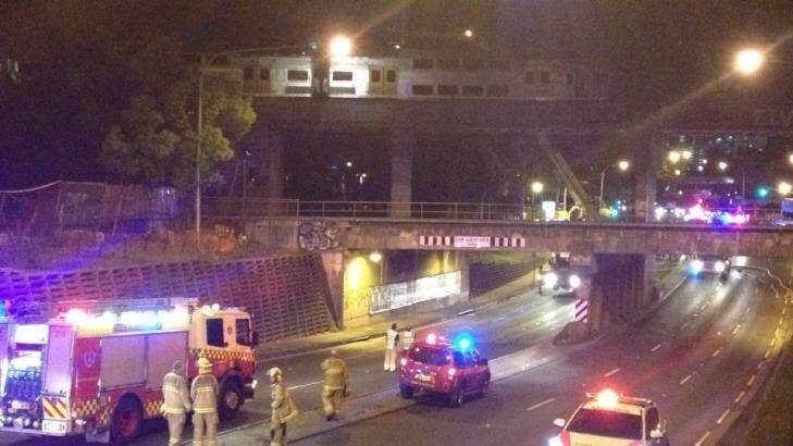 The train stopped on an overpass at Granville. Photo: Twitter: @9edward