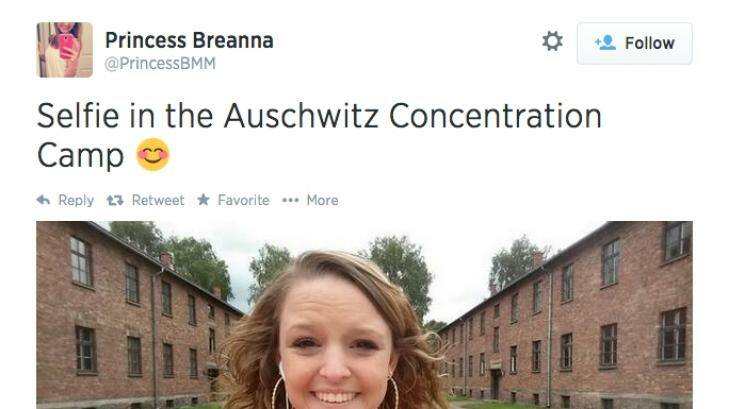 Smiles all round: Breanna's Auschwitz selfie raised eyebrows and went viral. Photo: Twitter