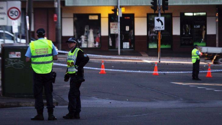 Police at the scene on Railway Street, Petersham, in 2014.  Photo: Nick Moir