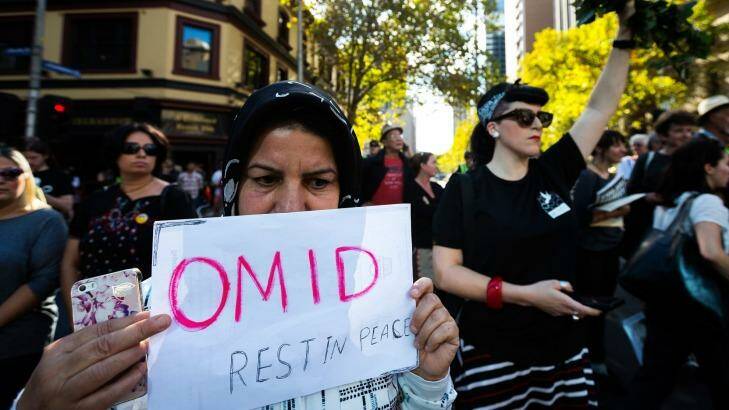 Melburnians protest over the treatment of refugees last weekend, after the death of Iranian man Omid Masoumali. Photo: Chris Hopkins
