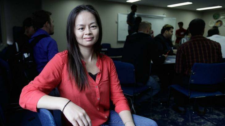 Former refugee now successful startup entrepreneur Shelli Trung is a mentor and judge in a hackathon for refugees. Photo: Fiona Morris