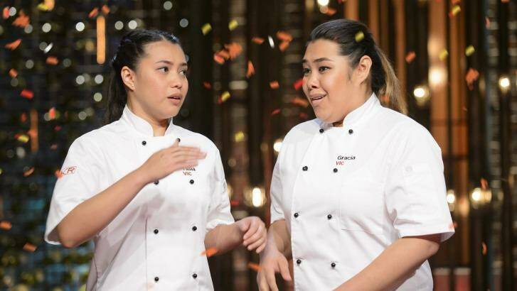 Tasia (left) and Gracia Seger are announced as winners of the 2016 season of My Kitchen Rules. Photo: Seven