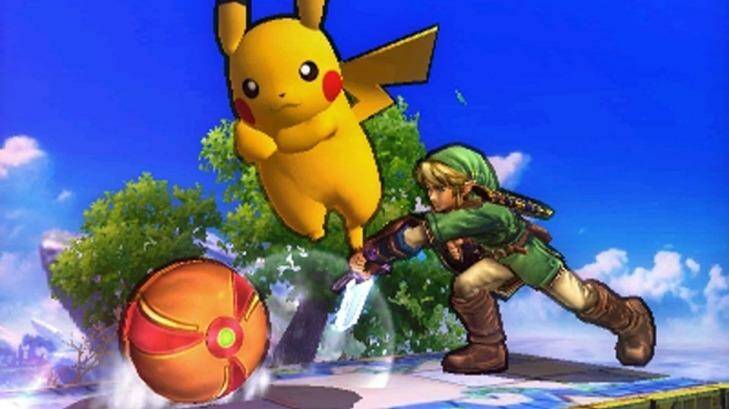 Fan favourites Pikachu and Link duke it out, while Samus retreats to her trademark ball.
