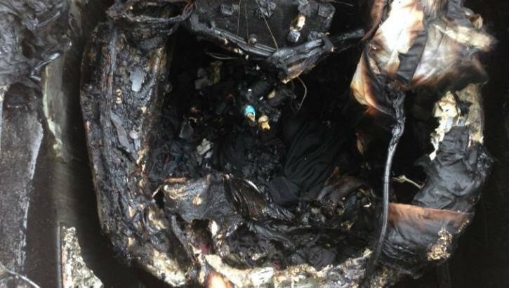 Jacquie Briskham's faulty Samsung washing machine caught fire on Wednesday. Photo: Suppied