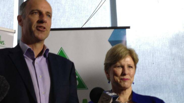 New Greens senator Nick McKim and Christine Milne at the announcement. Photo: Andrew Darby
