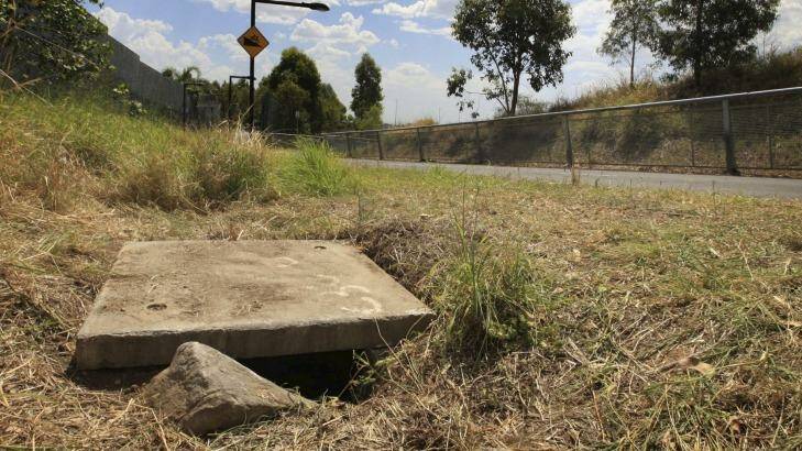 The drain where the baby was found at Quakers Hill. Photo: James Alcock