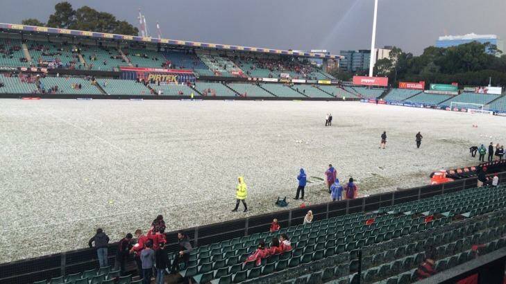 Parramatta Stadium, as the kick-off between the Wanderers and Glory has been delayed. Photo: Fiona Bielaczek