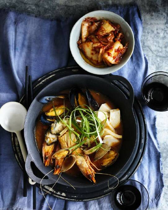 Neil Perry's speedy seafood stew <a href="http://www.goodfood.com.au/good-food/cook/recipe/koreanstyle-seafood-stew-20140512-384jk.html"><b>(RECIPE HERE).</b></a> Photo: William Meppem