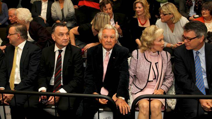 Anthony Albanese, Craig Emerson, Bob and Blanche Hawke at Greg Combet's book launch, 'The Fights of My Life'. Photo: Janie Barrett