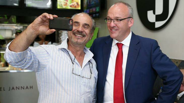 Selfie help: Luke Foley has been credited with turning around Labor's fortunes with a well-run campaign that was needed after the 2011 election bloodbath. Photo: Alex Ellinghausen