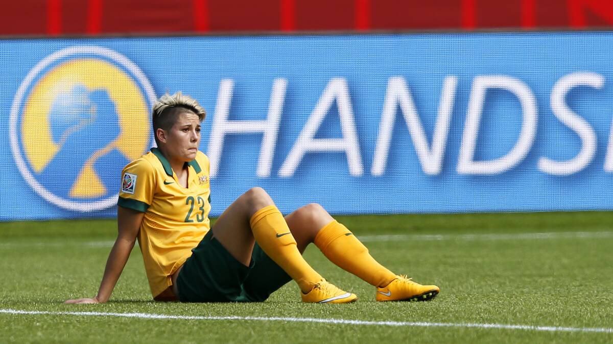 Australia's Michelle Heyman after the Matilda's loss this morning. Picture: Getty Images. 