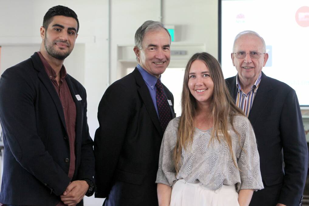 From left: Poet Ahmad Al-Rady, UWS Dean of Hummanities Communication and Arts Peter Hutchings, Sydney Writers' Festival artistic director Jemma Birrell and author Hugh Mackay AO at the Sydney Writers' Festival western Sydney program launch at UWS.