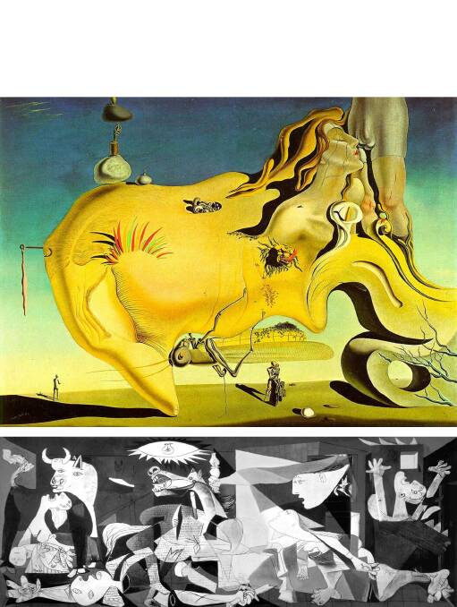 TOP: Dali, at the Prado, Madrid.
ABOVE: Picasso's Guernica, at the Reina Sofia, Madrid. In reality the painting is huge – 3.49 metres high x 7.76 metres wide.