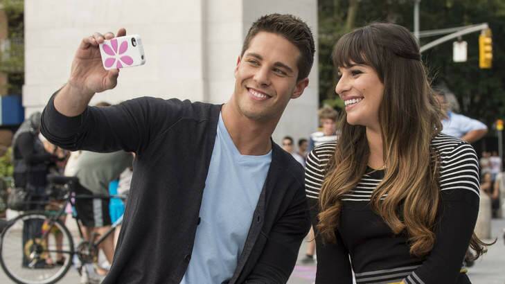 Cyclone of attention ... Dean Geyer as Brody with Lea Michele’s Rachel in the fourth season of <i>Glee</i>.